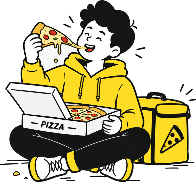 Cliente satisfeito comendo pizza
